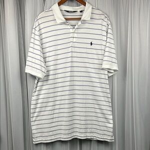 Ralph Lauren Polo Golf Blue and White Stripped Short Sleeve Shirt Logo‎ Men's XL